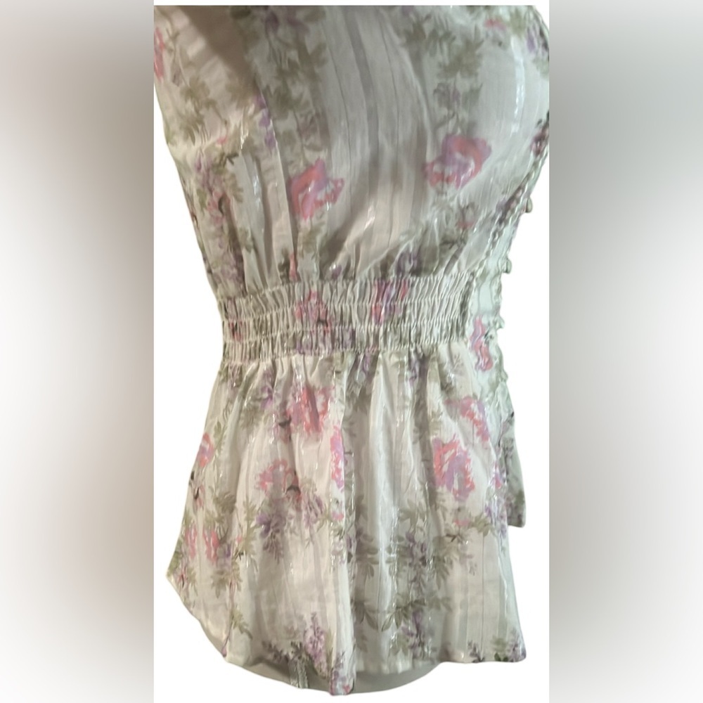 ASOS Pink and Cream Peplum Blouse with Bishop Sleeves​ - Picture 4 of 9